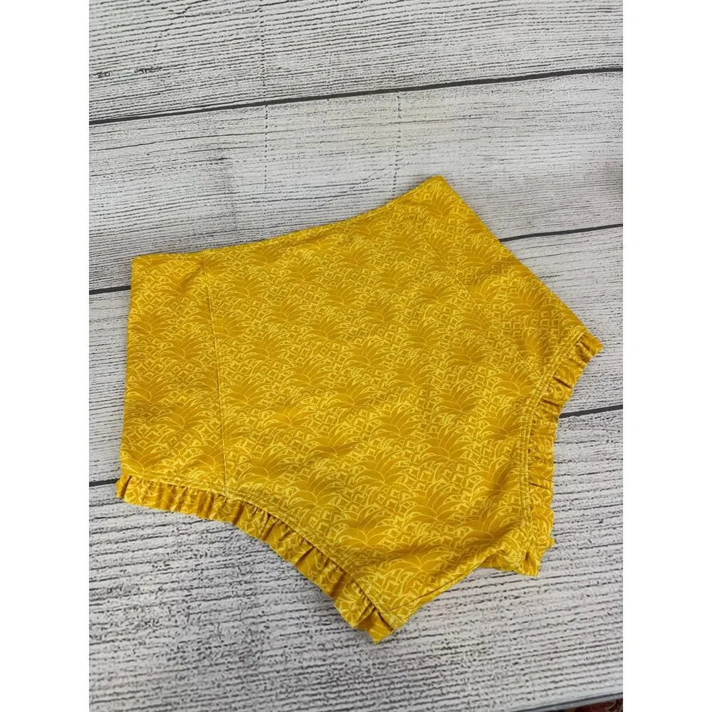 Kortni Jeane Women's Yellow Tropical Ruffle Hem Swim Bottoms Size Small